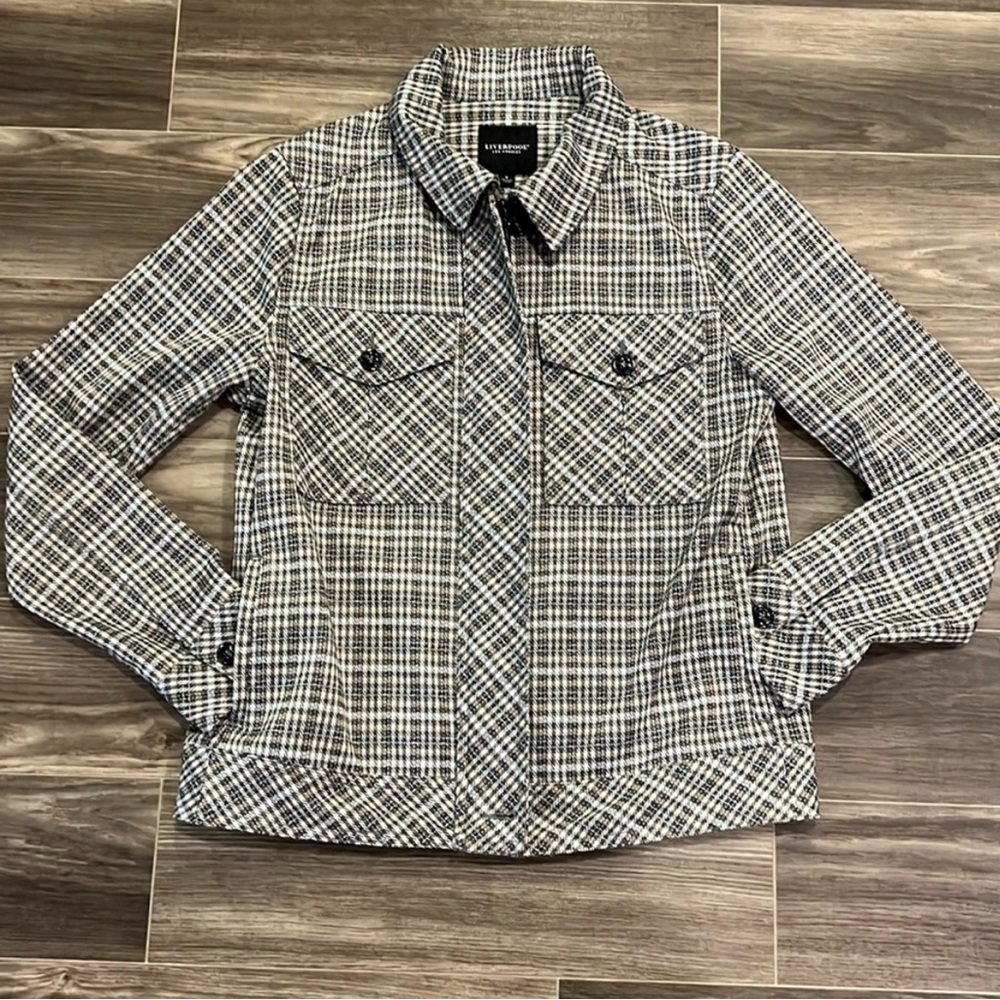 Liverpool Plaid Black White Tan Jacket size Small